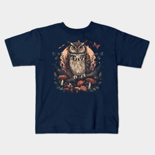 Owl moths mushrooms plants Kids T-Shirt